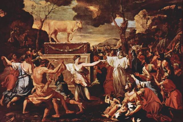 'The adoration of the Golden Calf’ by Nicolas Poussin (photo credit: WIKIPEDIA)